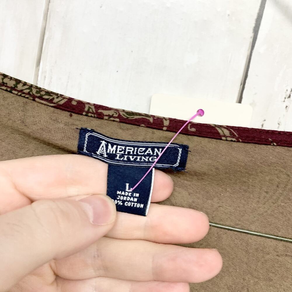 Y2K American Living Shirt Women Large Paisley Button V-Neck Smocked Blouse Boho - Picture 2 of 7